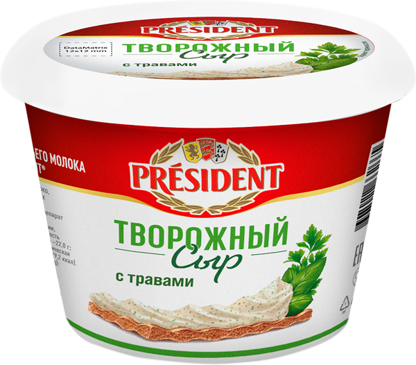 Изображение Сыр 54% творожный Президент с травами Ефремовский МСК п/б, 140 г
