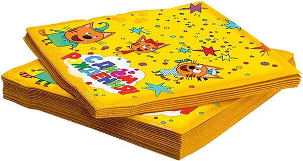 Изображение Салфетки 33см желтые Веселая затея три кота с др Веселая затея кор, 20 шт