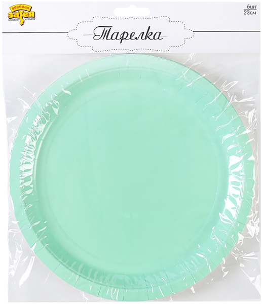 Изображение Одноразовая посуда 23см Веселая затея тарелка пастель мятная Веселая затея кор, 6 шт