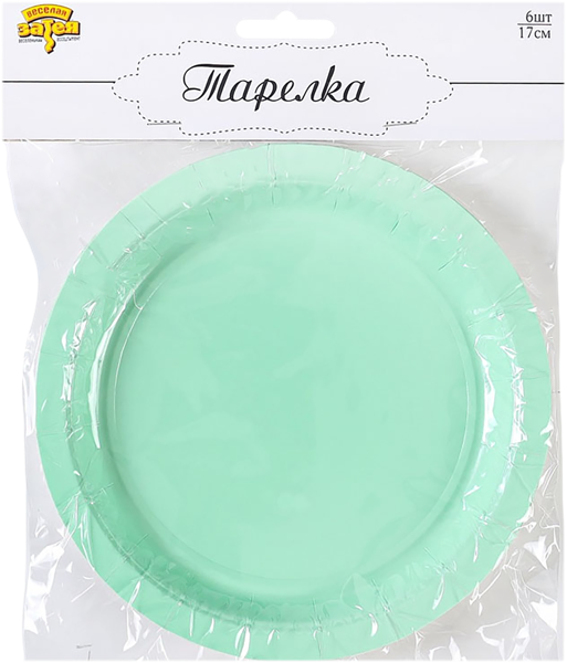 Изображение Одноразовая посуда 17см Веселая затея тарелка пастель мятная Веселая затея кор, 6 шт