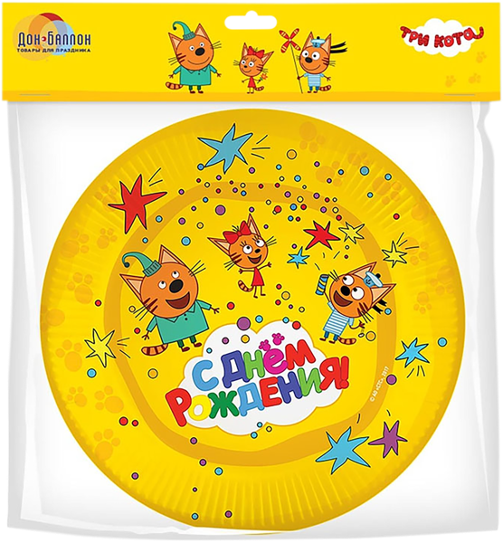 Изображение Одноразовая посуда 17см Веселая затея тарелка три кота с др Веселая затея кор, 6 шт