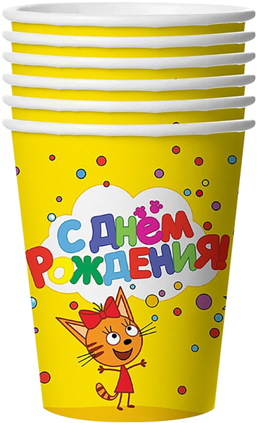 Изображение Одноразовая посуда 250мл Веселая затея стакан три кота с др Веселая затея кор, 6 шт