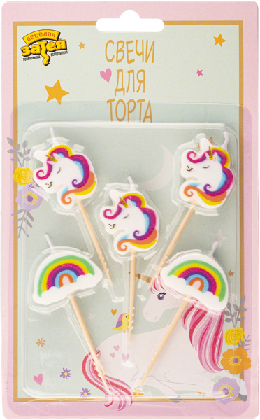 Изображение Свечи для торта Веселая затея единорог радуга Веселая затея кор, 5 шт