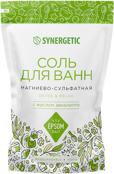 Изображение Соль для ванны Синергетик БИО эвкалипт магниево-сульфат Синергетик м/у, 1 КГ