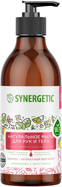 Изображение Мыло жидкое для рук Синергетик БИО пачули и бергамот Синергетик п/у, 380 мл