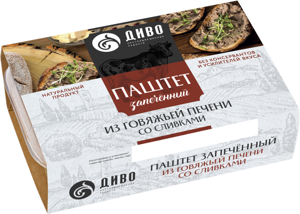 Изображение Паштет запеченный со сливками Диво из говяжьей печени Диво ООО п/у, 180 г