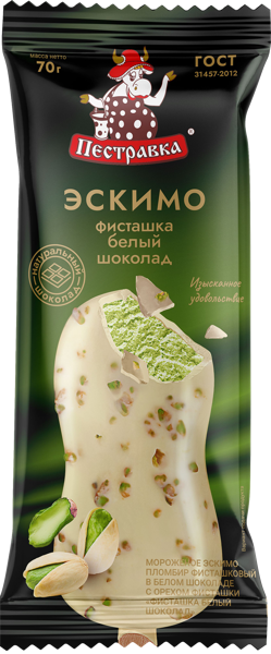 Изображение Мороженое пломбир Пестравка фисташка в белом шоколаде Купинское мороженое м/у, 70 г