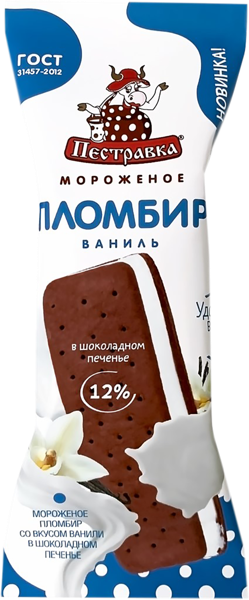 Изображение Мороженое ванильный пломбир Пестравка в шоколадном печенье Купинское мороженое м/у, 76 г