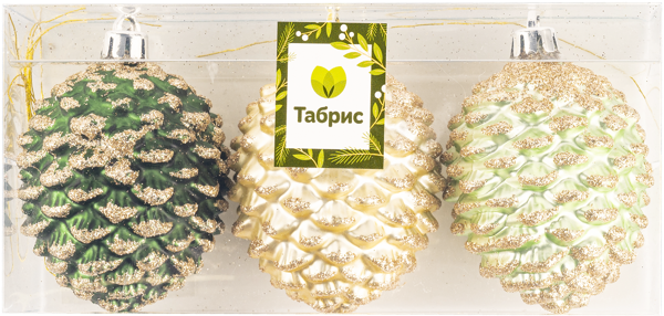 Изображение Елочное украшение 8см пластик Игл Гифтс шишка зеленая шампань Игл Гифтс п/у, 3 шт