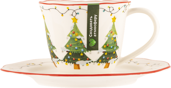 Изображение Чайная пара 175мл белая Табрис рождество с гирляндой Ловингхоум , 1 шт