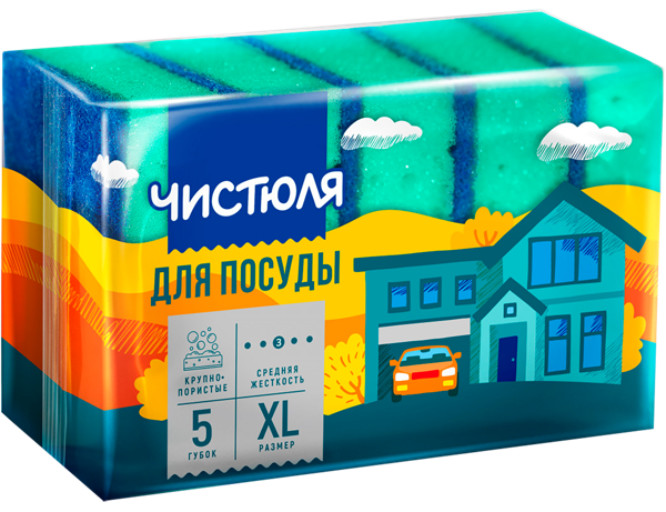 Изображение Губка для посуды Чистюля XL суперпрочный абразив Чистюля м/у, 5 шт