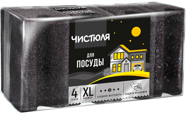 Изображение Губка для посуды Чистюля XL защита маникюра Чистюля м/у, 4 шт