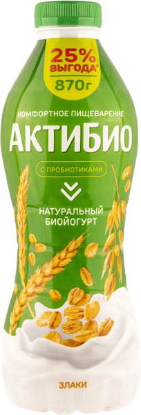 Изображение Биойогурт 1,6% питьевой Актибио злаки Эйч энд Эн п/б, 870 мл