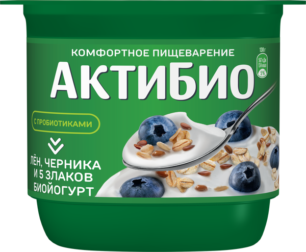 Изображение Биойогурт 2,9% Актибио черника злаки лен Эйч энд Эн п/б, 130 г