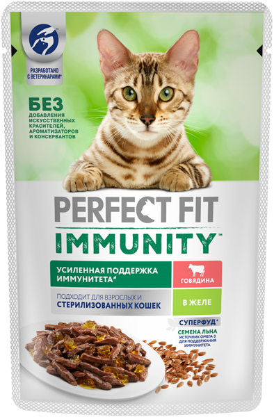 Изображение Корм для взрослых кошек Перфект Фит говядина лен Марс м/у, 75 г