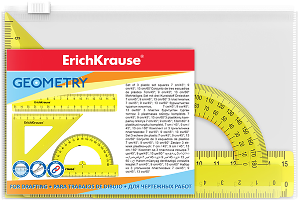 Изображение Набор геометрический пластик Эрих Краузе линейка угол транспортир Эрих Краузе м/у, 1 шт