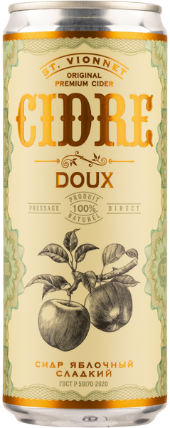Изображение Сидр яблочный сладкий 5,5% Св. Вионне Союз-Вино ж/б, 0,33 л