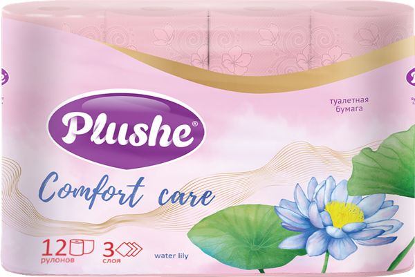 Изображение Туалетная бумага 3х слойная Плюше комфорт кеа водяная лилия 122 листа Папир м/у, 12 шт