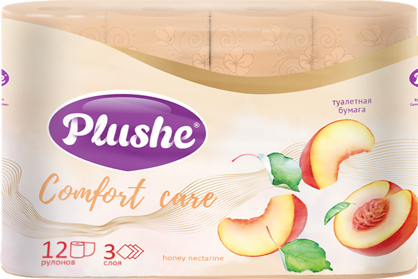 Изображение Туалетная бумага 3х слойная Плюше комфорт кеа медовый нектарин 122 лист Папир м/у, 12 шт