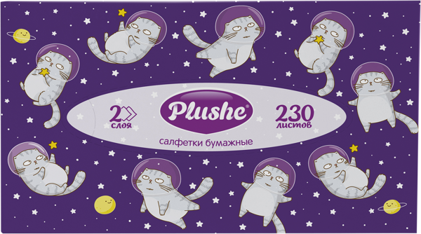 Изображение Салфетки 2х сл v-сложение Плюше косметические белые Папир к/у, 230 шт