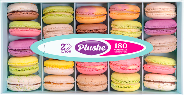 Изображение Салфетки 2х сл v-сложение Плюше косметические ассорти Папир к/у, 180 шт