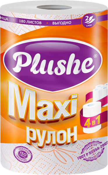 Изображение Полотенце бумажное 2х сл Плюше макси белое 180 листов Папир м/у, 1 шт