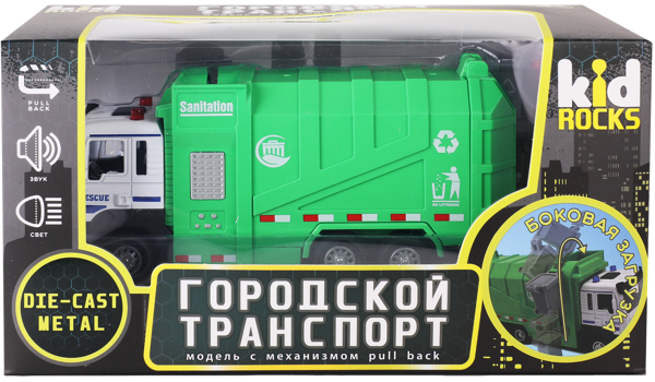 Изображение Машина 1:32 свет звук металл Кид рокс мусоровоз Кид рокс к/у, 1 шт