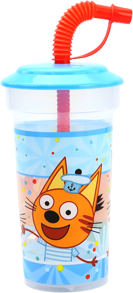 Изображение Стакан 420мл пластик НД плэй три кота с трубочкой Хуанъянь Тайлай , 1 шт