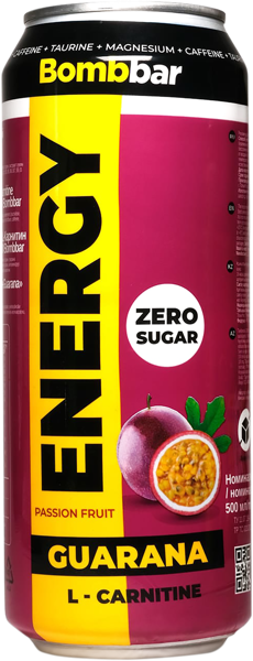 Изображение Напиток газ L-карнитин Бомббар маракуйя Натуральные напитки ж/б, 0,45 л
