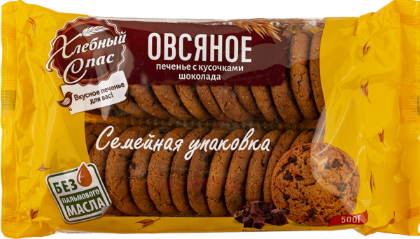 Изображение Печенье овсяное Хлебный спас с кусочками шоколада Диал-К м/у, 500 г