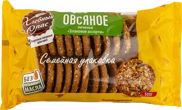 Изображение Печенье овсяное Хлебный спас злаковое ассорти Диал-К м/у, 500 г