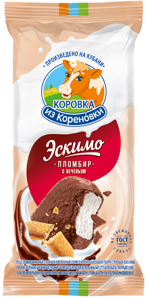Изображение Мороженое эскимо в шоколаде Коровка из Кореновки с измельчённым печеньем Кореновский МКК м/у, 70 г