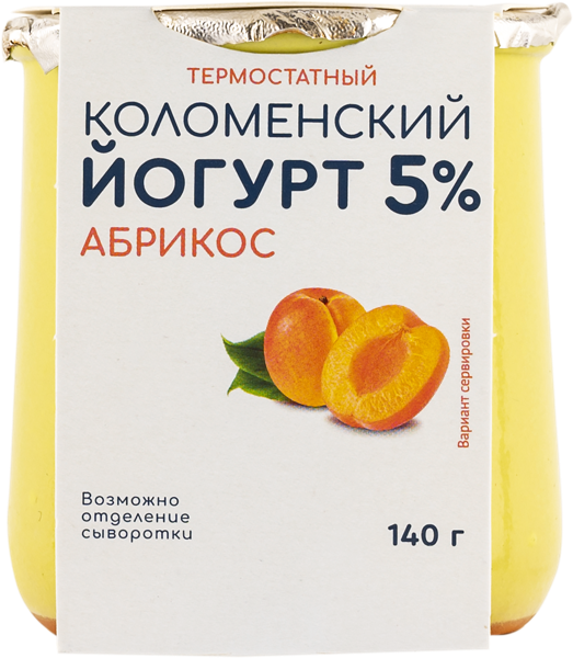 Изображение Йогурт 5% термостатный Коломенское абрикос Коломенское к/б, 140 г