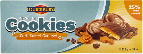 Изображение Печенье в молочном шоколаде Квикбери соленая карамель Квикбери кор, 128 г