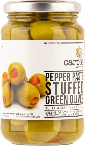 Изображение Оливки с пастой из перца Карпос зеленые Халкидики 121/140 Хигас Георгиадис с/б, 355 г