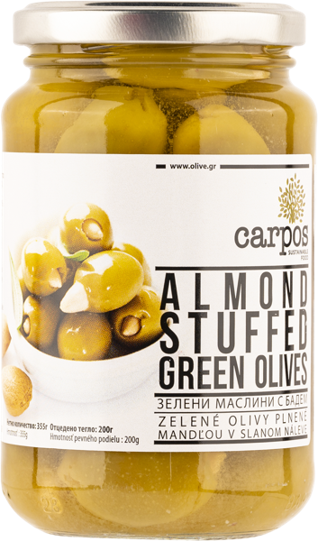 Изображение Оливки с миндалем Карпос зеленые Халкидики 121/140 Хигас Георгиадис с/б, 355 г