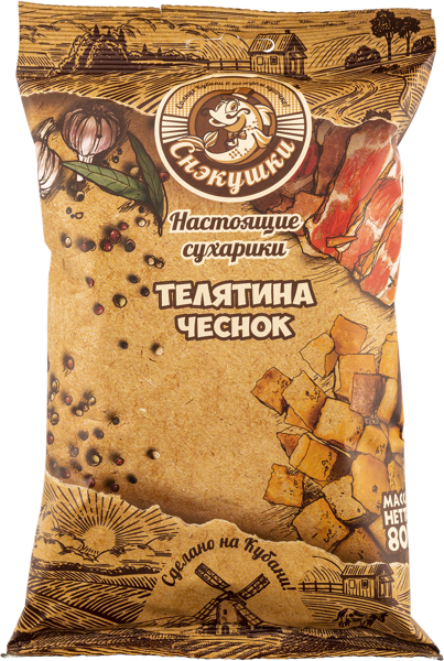 Изображение Сухарики пшеничные Снэкушки телятина чеснок Фишка м/у, 80 г