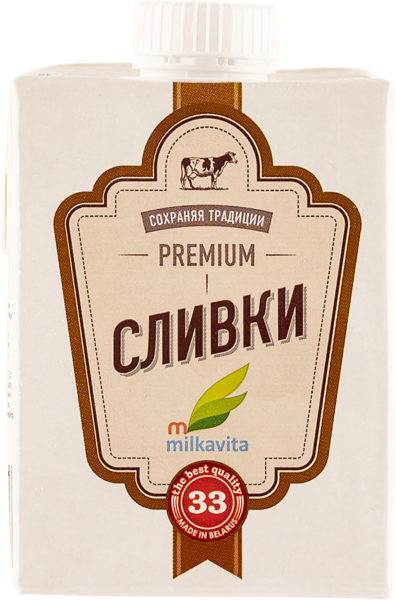 Изображение Сливки 33% Милкавита ультрапастеризованные Милкавита т/п, 500 мл