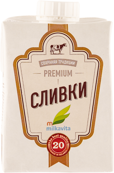 Изображение Сливки 20% Милкавита ультрапастеризованные Милкавита т/п, 500 мл