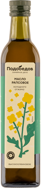 Изображение Масло рапсовое Подобедов высокоолеиновое Натуральные продукты с/б, 500 мл