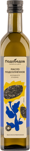Изображение Масло подсолнечное Подобедов высокоолеиновое Натуральные продукты с/б, 500 мл