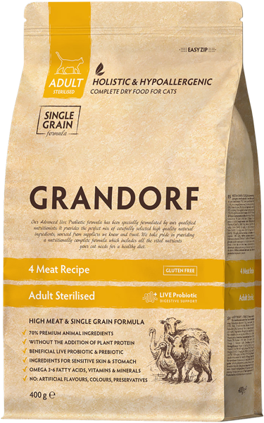 Изображение Корм для стерилиз кошек Грандорф четыре мяса с пробиотикам Юнайтед Петфуд м/у, 400 г
