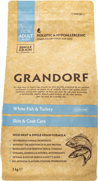 Изображение Корм для взрослых кошек Грандорф белая рыба индейка Юнайтед Петфуд м/у, 2 КГ