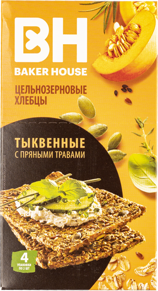 Изображение Хлебцы цельнозерновые Бейкер Хаус Скандинавские пряные травы тыквенные Раменский м/у, 180 г