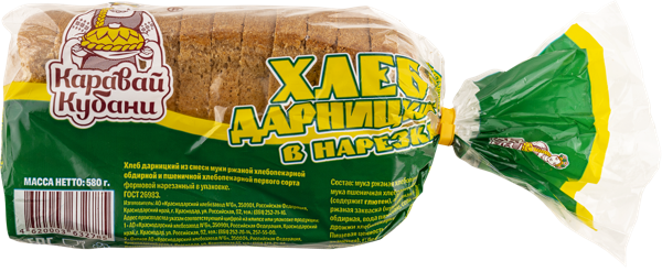 Изображение Хлеб ржано-пшеничный Дарницкий нарезной Каравай Кубани м/у, 580 г