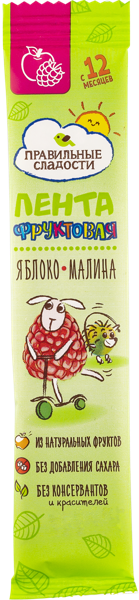 Изображение Пастила фруктовая с 12 мес Правильные сладости лента яблоко малина Пермская КФ м/у, 15 г