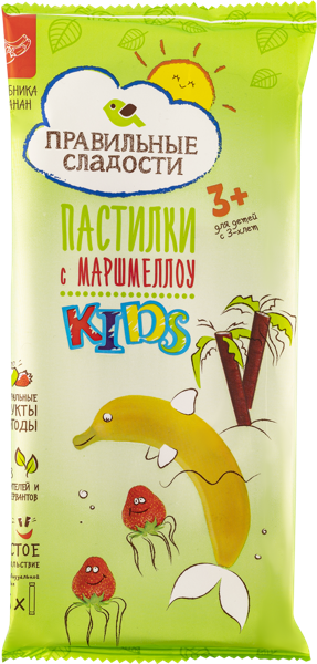 Изображение Пастила с 3-х лет Правильные сладости Кидс клубника банан маршмеллоу Пермская КФ м/у, 55 г