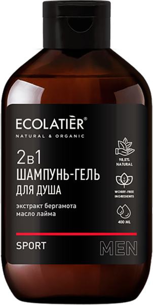 Изображение Гель для душа мужской Эколатье БИО спорт 2в1 ЭкоЛаборатория п/у, 400 мл
