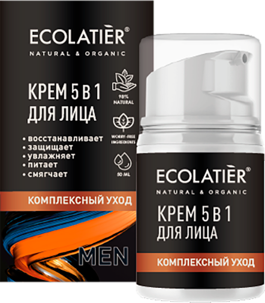 Изображение Крем для лица мужской Эколатье БИО комплексный уход 5в1 ЭкоЛаборатория п/у, 50 мл