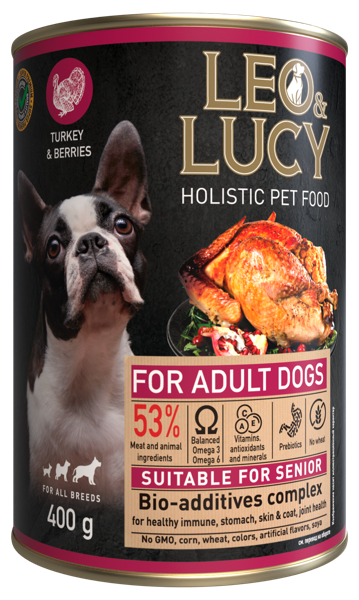 Изображение Консервы для собак Лео Люси паштет индейка ягоды Петкорм ж/б, 400 г